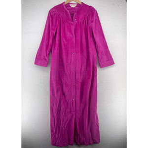 DAN ELLEN House Coat M Robe Maxi Fleece Button Front Vintage Grannycore Pink